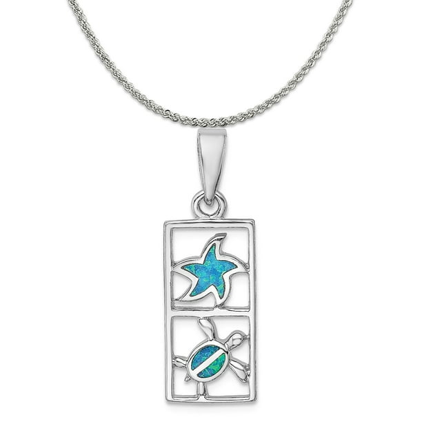 Sterling Silver Rhodium-plated Blue Created Opal Starfish Turtle Pendant Sterling Silver Rhodium-plated Blue Created Opal Starfish Turtle Pendant